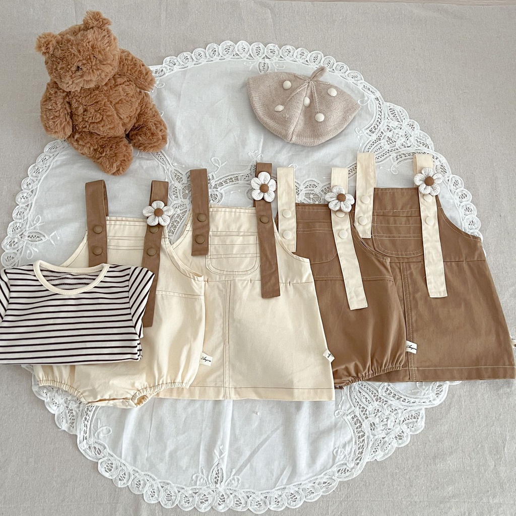 Baby girl sling skirt set onesie baby quần áo sơ sinh quần áo trẻ em thời trang flower sling romper 2915