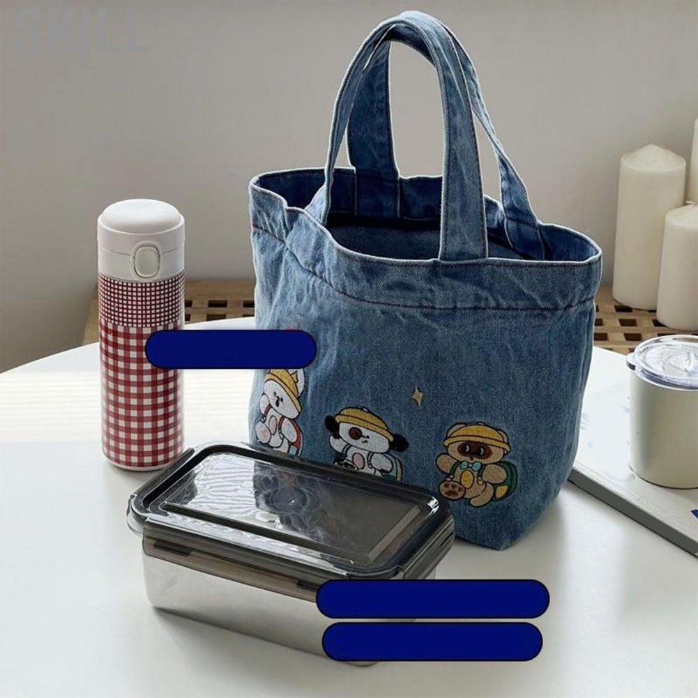 Skill Large Lunch Hand Bag  Lovely Embroidery Portable Trendy Cute for Daily Life
