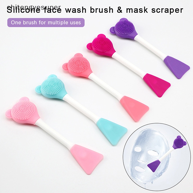 Bàn Chải Silicone Hai Đầu Mát Xa Tẩy Tế Bào Chết Chăm Sóc Da Màu Sắc Ngẫu Nhiên