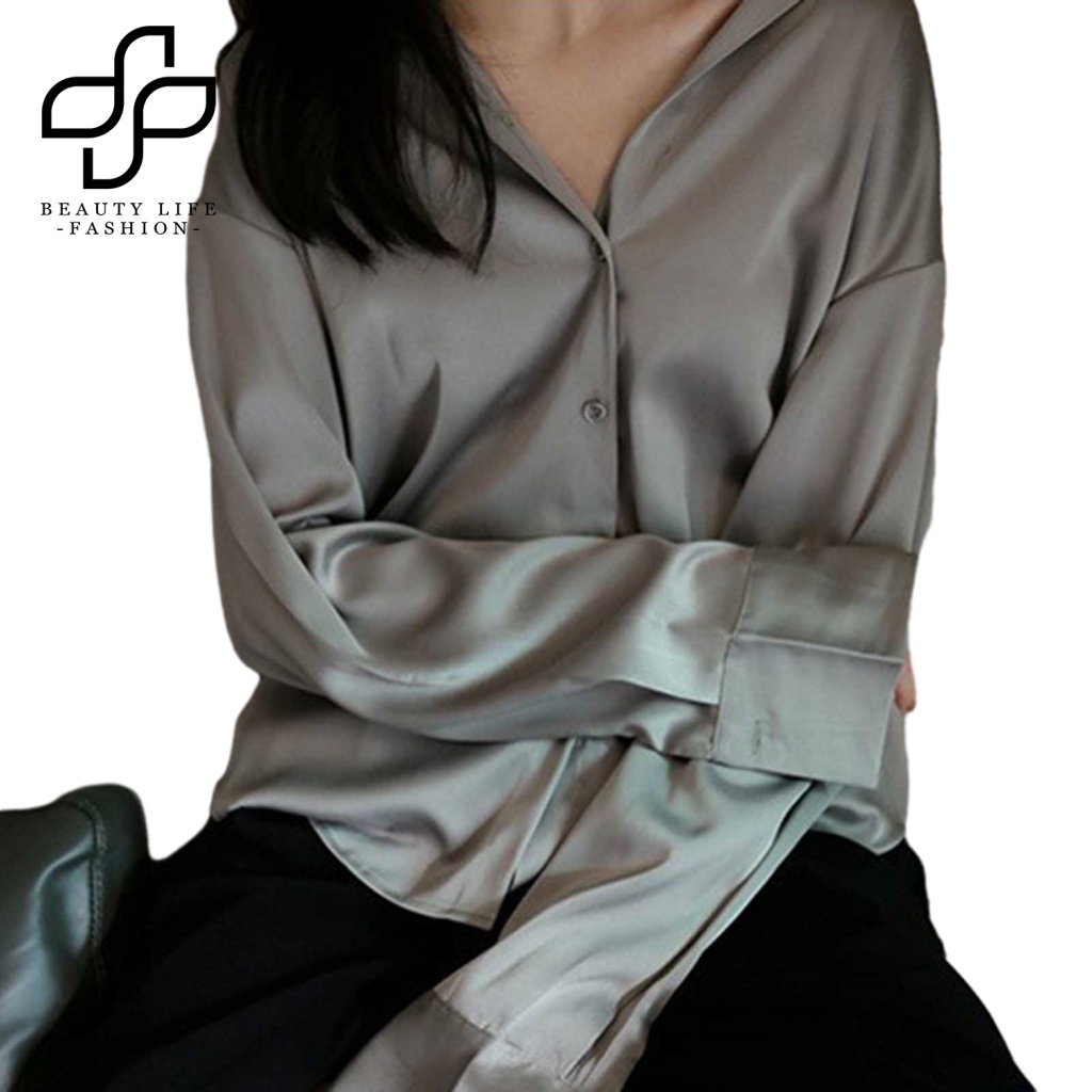 Áo Sơ Mi Lụa Satin Thoáng Khí Phong Cách Vintage Thanh Lịch Cho Nữ