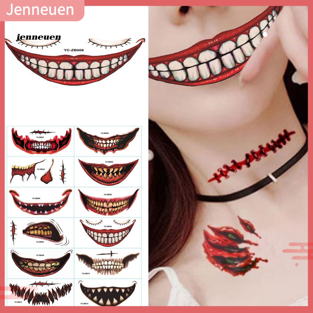 Set 12 Miếng Dán Hình Xăm Tạm Thời Bằng Giấy Cho Khuôn Mặt / Cơ Thể Phong Cách Halloween