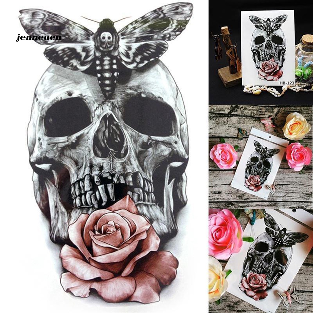 Hình Xăm Dán Tạm Thời Hình Đầu Lâu Và Hoa Chống Nước Thời Trang