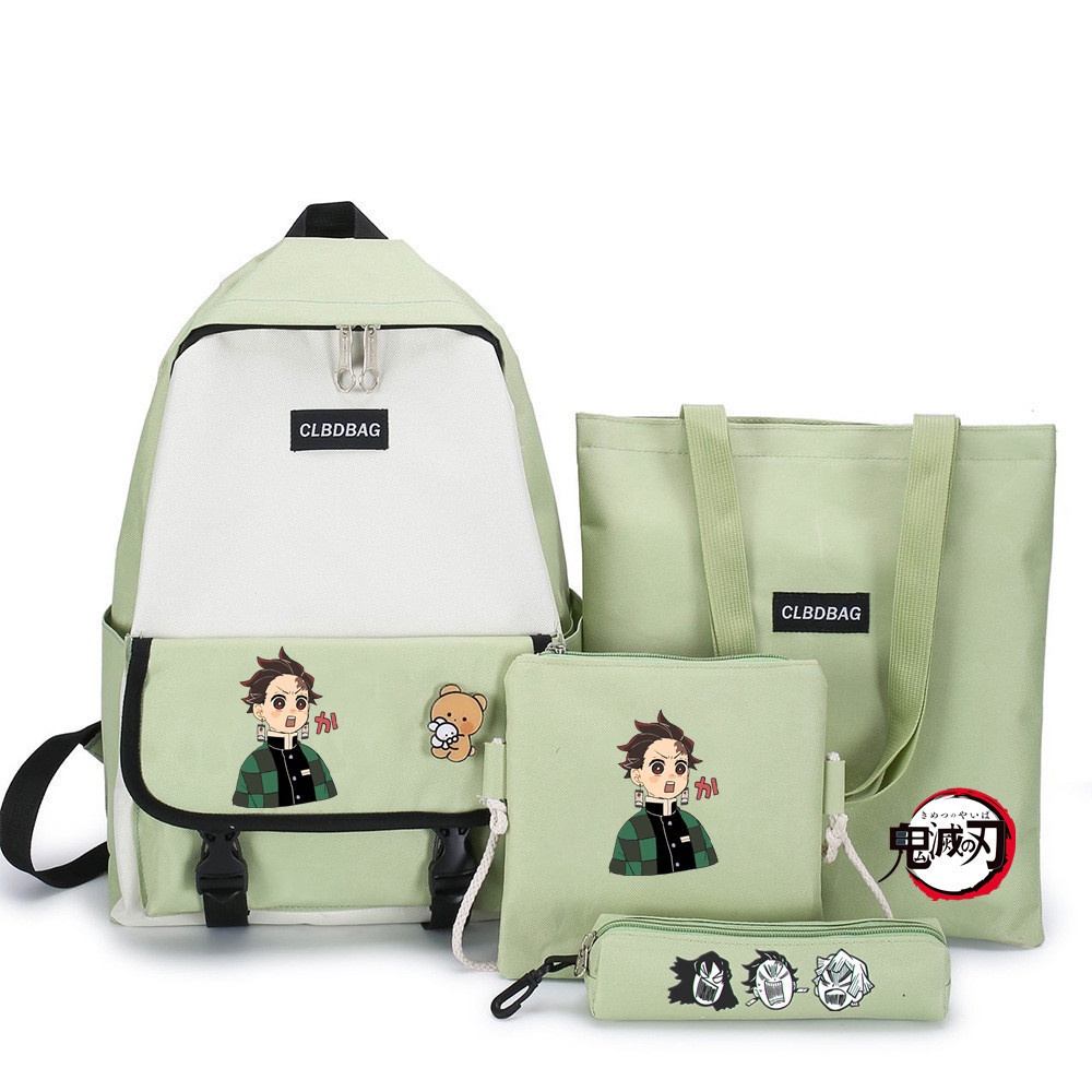 Set 4 Ba Lô Túi Ví Họa Tiết Hoạt Hình Demon Slayer Kamado Nezuko Cho Nam Và Nữ