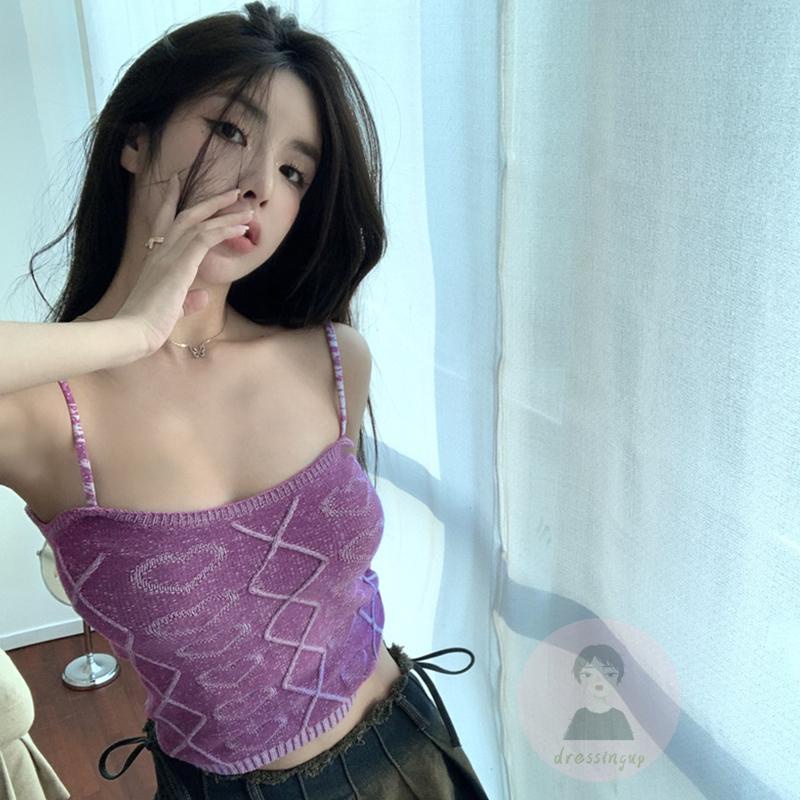 Áo Hai Dây Dệt Kim Ôm Dáng In Họa Tiết Trái Tim Thời Trang Mùa Hè Cho Nữ