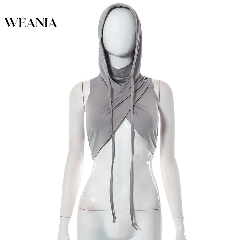 Weania Áo Crop Top Có Mũ Trùm Đầu Cổ Cao Và Quần Short Dây Riêng Biệt Phong Cách Mỹ Cho Nữ (Bán Chạy)
