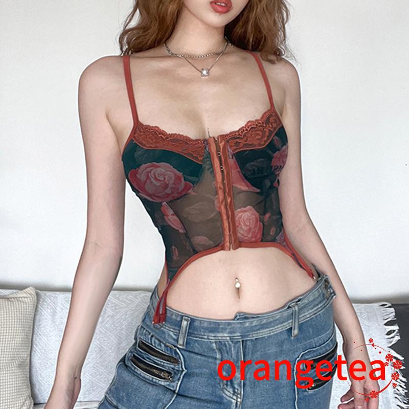 Áo Lửng Hai Dây Phối Ren Hoa Gợi Cảm Cho Nữ