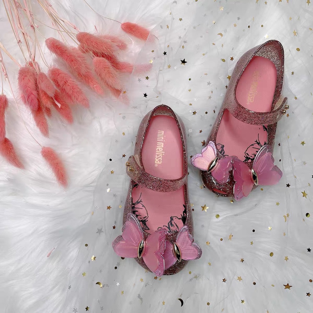 Giá thấp nhất high-quality melissa thơm công chúa học sinh tiểu học pink metal sequins three-dimensional butterfly rhinestone jelly