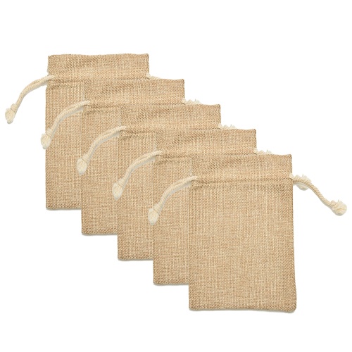 Set 5 Túi Dây Rút Mini Vải Bố Phong Cách Vintage Trang Trí Tiệc Cưới