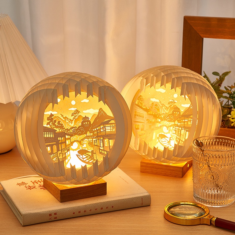 Đèn Ngủ Bằng Giấy Chạm Khắc Ba Chiều Sáng Tạo Nghệ Thuật Dùng Trang Trí Phòng Ngủ