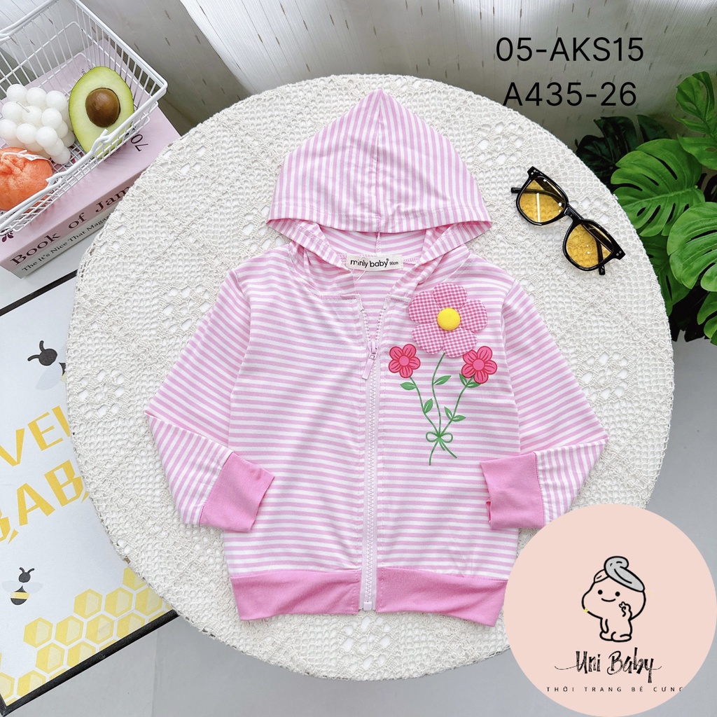 [BÉ 7-27kg] Áo Khoác Chống Nắng Bé Gái Vải Thun Lạnh Sọc Dệt Cao Cấp, Hàng Chính Hãng Minlybaby - AKS15