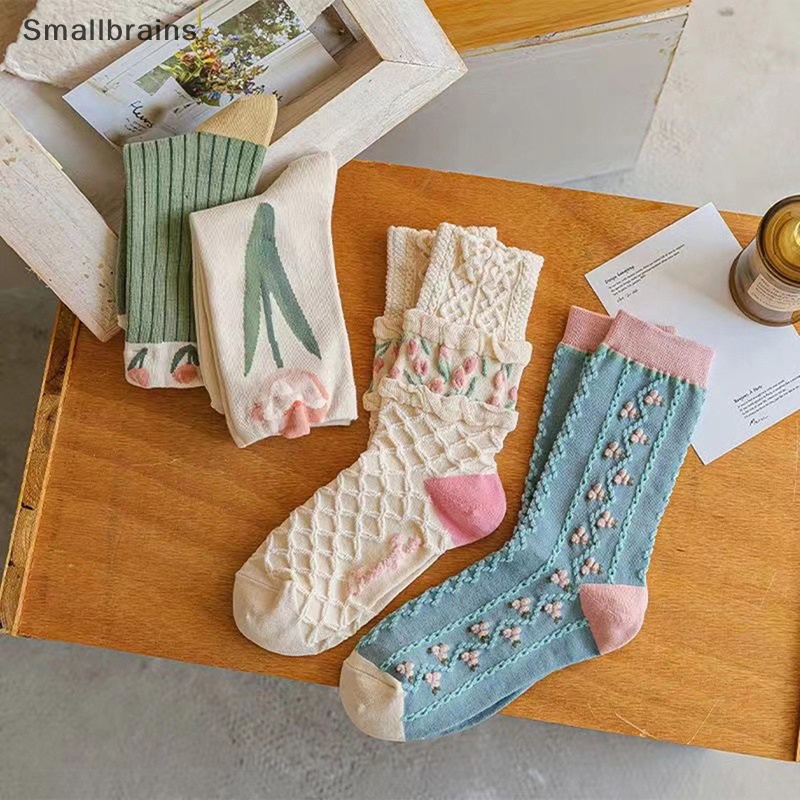 Đôi Tất Chân Cotton Trang Trí Hoa Thời Trang Hàn Quốc Cho Nữ