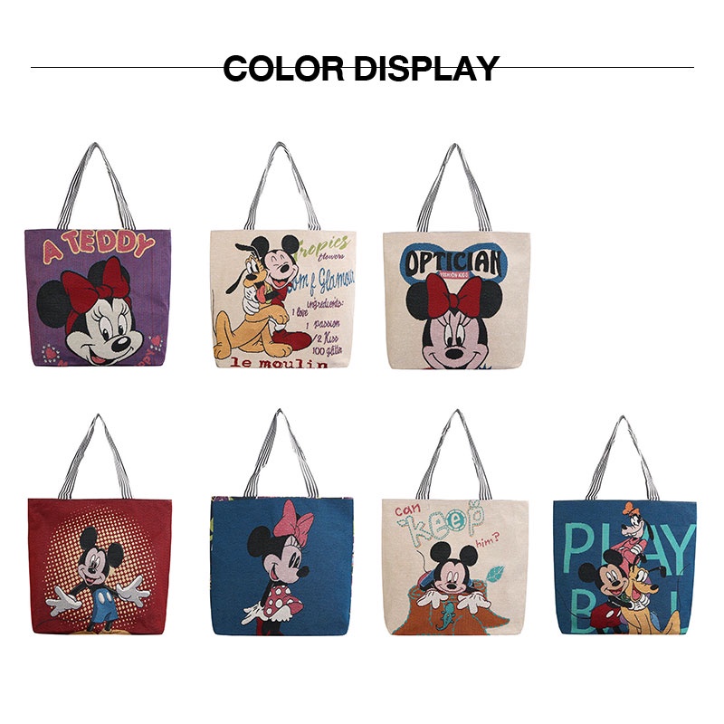 Túi Xách Vải canvas Cỡ Lớn Thêu Hình Chuột Mickey Thời Trang Cho Nữ