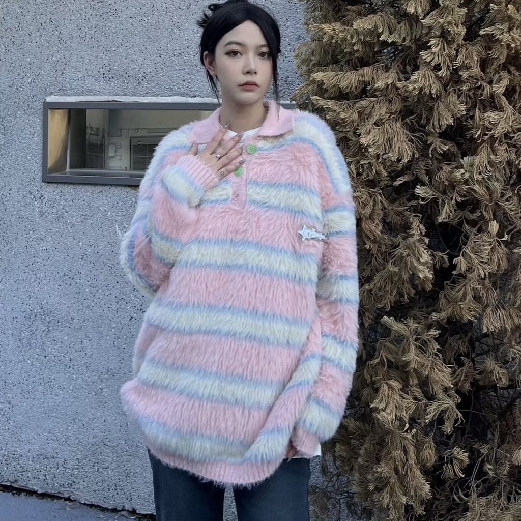 Áo Sweater Dáng Rộng Họa Tiết Màu Nhuộm Phong Cách Retro Cao Cấp