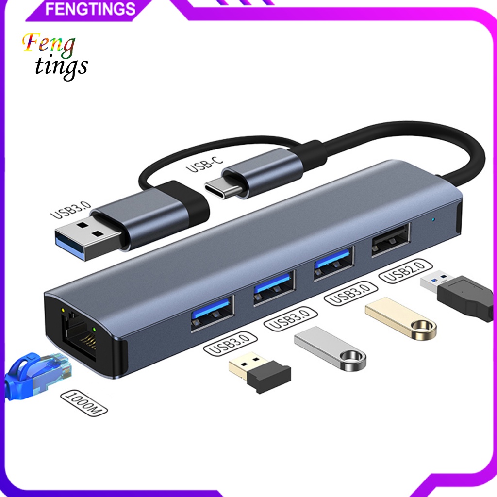 Bộ Chia Cổng USB Type-C 5 Trong 2 3 Cổng USB30 USB20 RJ45 Cho Máy Tính