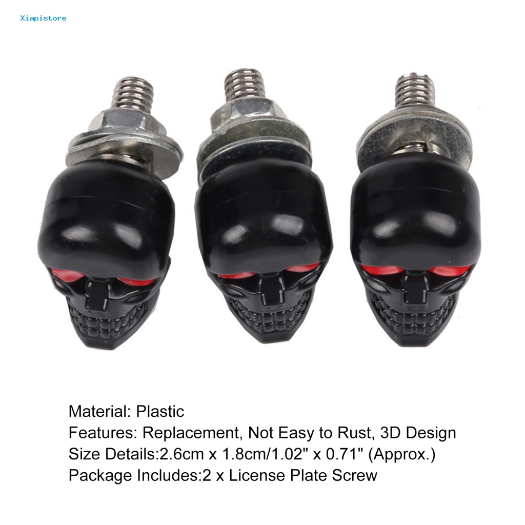 [Xiapistore] Set 2 Bu Lông Đầu Lâu 3D Thiết Kế Dễ Dàng Cài Đặt Không Dễ Dàng Chịu Va Chạm Cao Trang Trí Khung Biển Số Xe Máy