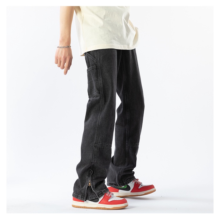 Quần Jean Dài Dáng Rộng Ống Suông Phối Khóa Kéo Thời Trang Mùa Xuân Dành Cho Nam