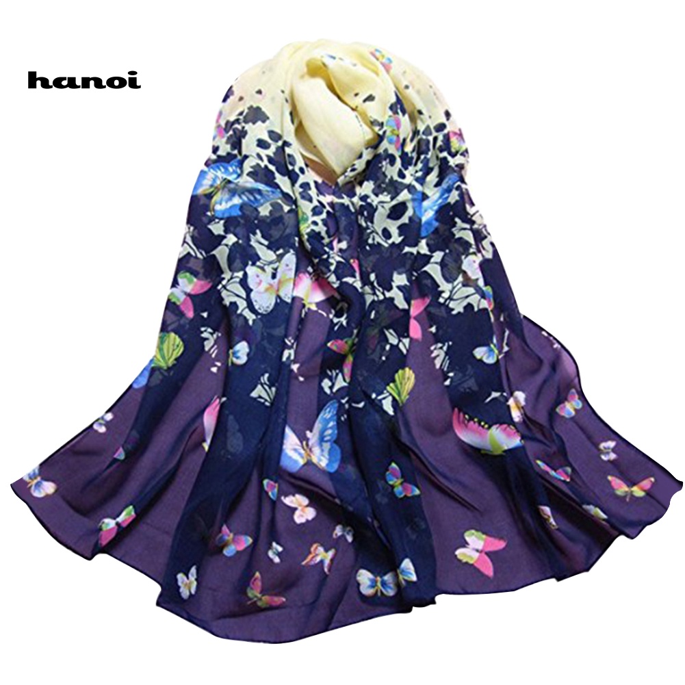 Khăn Choàng Cổ Chiffon Dài Mềm Mại In Họa Tiết Hoa &amp; Bướm Thời Trang Cho Nữ