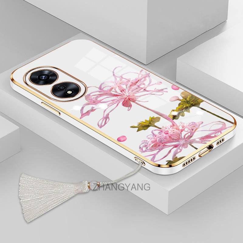 Ốp lưng oppo reno 8t Ốp Điện Thoại Silicon TPU Mềm Mạ Điện Họa Tiết Hoa Có Dây Đeo Tua Rua Cho oppo reno 8t
