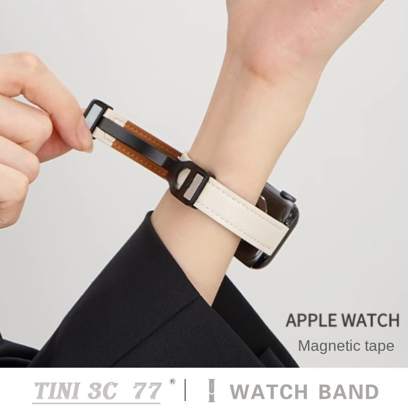 Dây Đeo Bằng Da Có Khóa Nam Châm Cho iWatch Series 8 7 SE Ultra 6 5 4 3 S8 Fine Edition 49 40 41 44mm 45mm