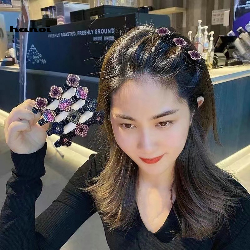 Set 4 Kẹp Tóc Nữ Hình Bông Hoa Đính Đá Lấp Lánh Chống Trượt