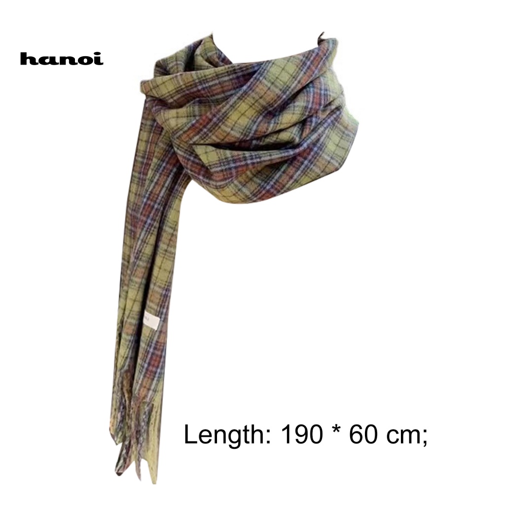 Khăn Choàng Cổ Dài Dày Dặn Họa Tiết Sọc Caro Màu Xanh Lá Phối Tua Rua Thời Trang Thu Đông Cho Nữ