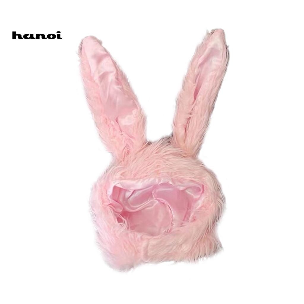 Mũ beanie Trùm Tai Giữ Ấm Mùa Đông Nhẹ Nhàng Mềm Mại Đính Tai Thỏ Dài Màu Trơn Dễ Thương