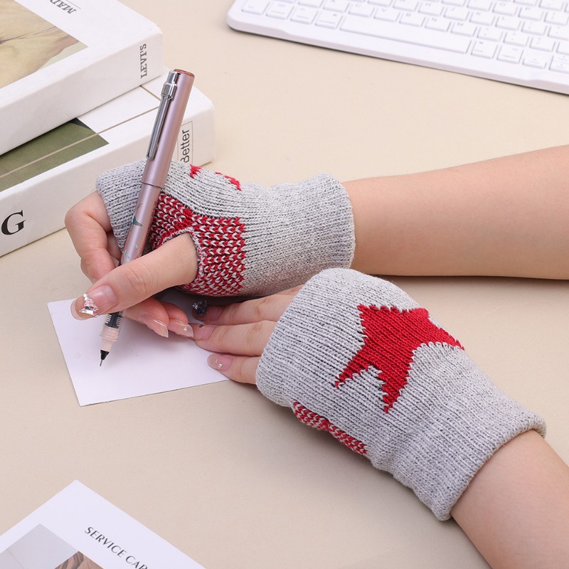 Găng Tay Dệt Kim Hở Ngón Hình Ngôi Sao Năm Cánh Co Giãn Ấm Áp Mùa Đông unisex