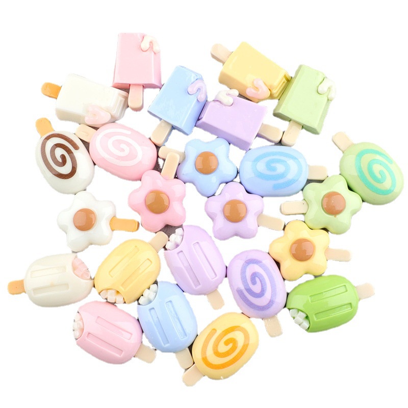 Set 10 Kẹp Tóc / Điện Thoại Hình Que Kem Bằng Nhựa Resin DIY Cho Bé