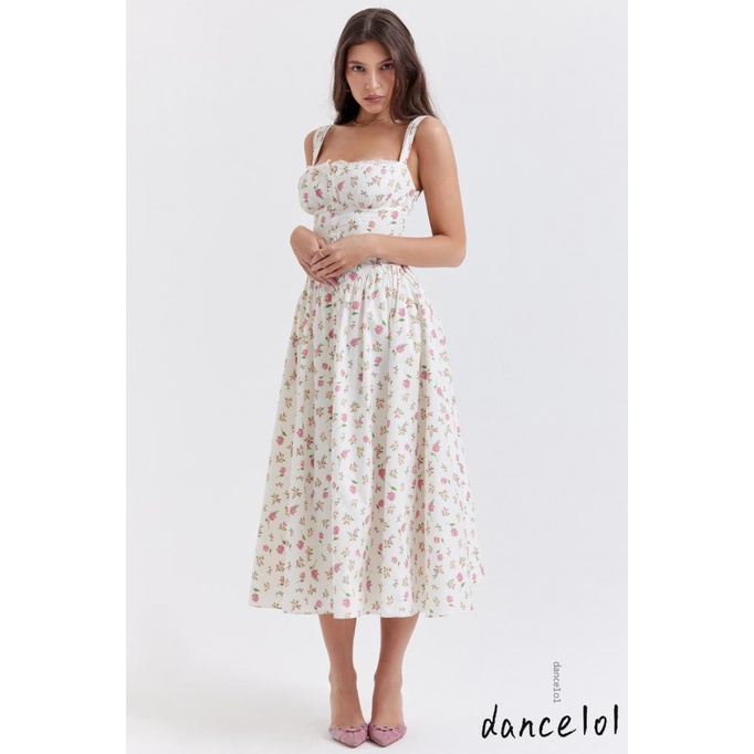 Đầm Midi Múa 1O1 Dáng Chữ A In Hoa Cài Nút Thời Trang Mùa Hè Xinh Xắn Cho Nữ