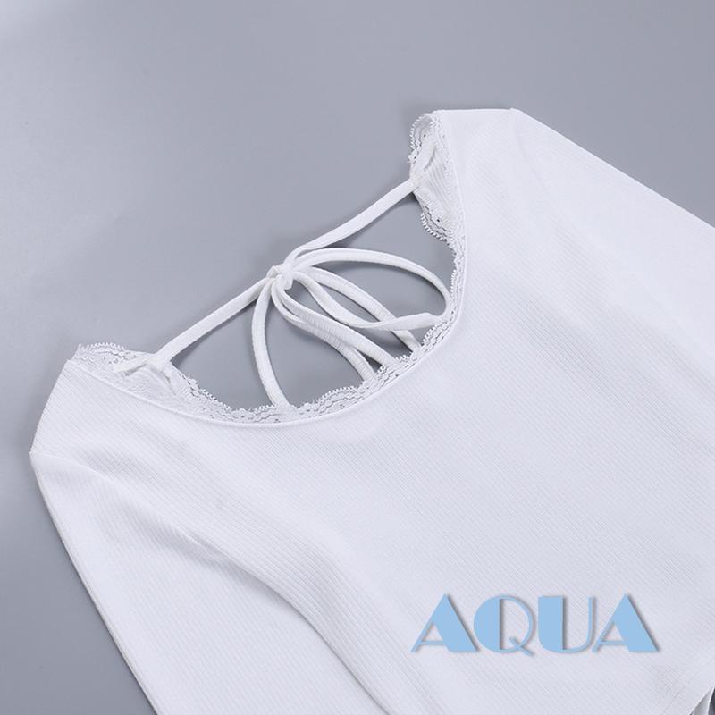 Áo Croptop Tay Dài Cổ Chữ U Khoét Sâu Hở Lưng Gợi Cảm