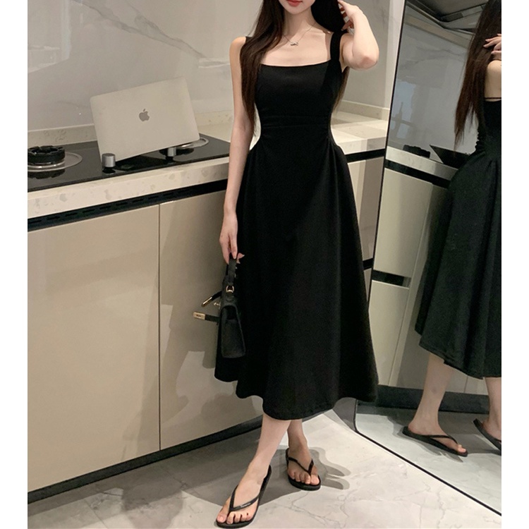 IELGY Đầm Hai Dây Dáng Dài Thời Trang Mùa Hè Phong Cách Pháp Cho Nữ