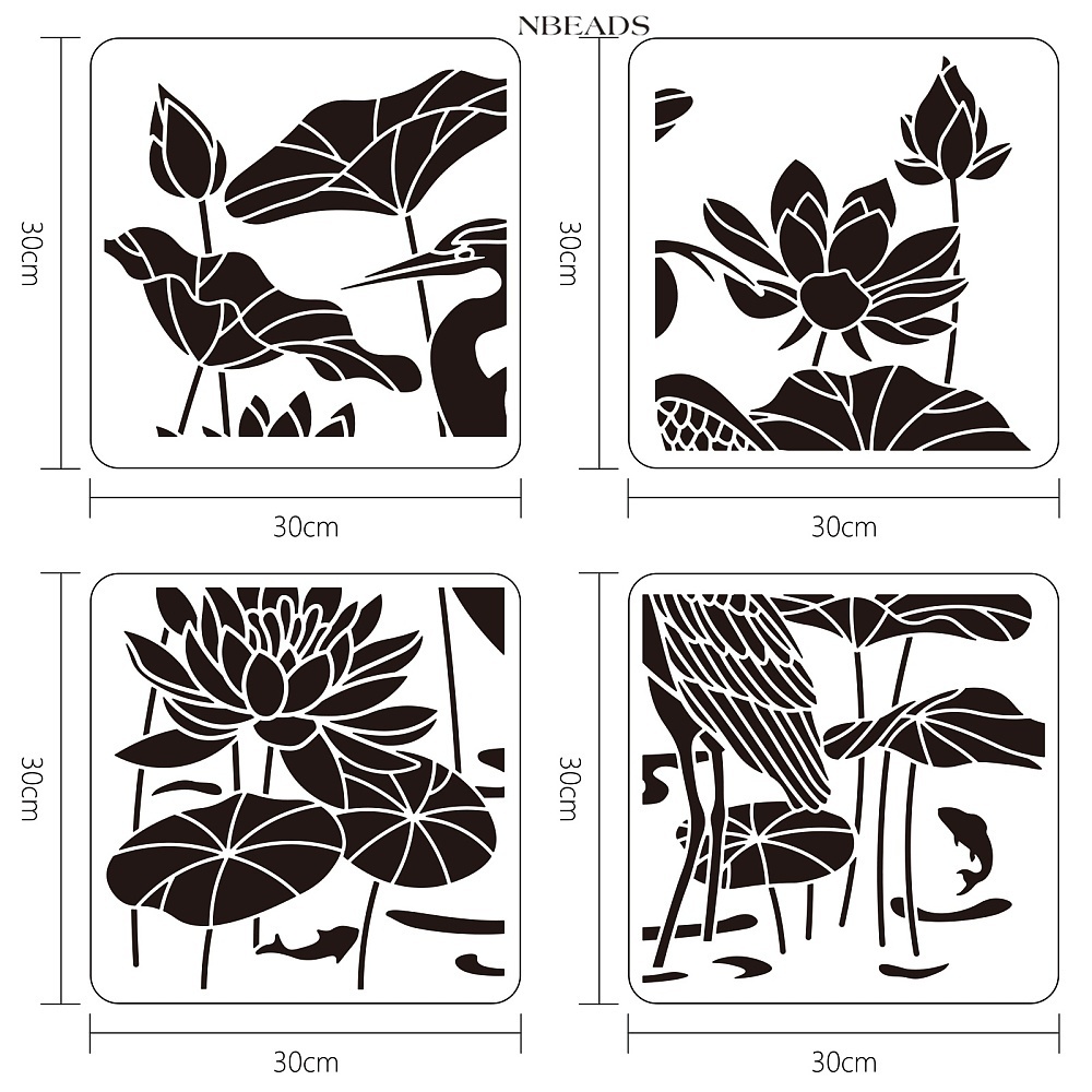 1 Bộ 4 Khuôn Hình Hoa Sen / Cá / Cá / Lá Sen Độc Đáo Trang Trí Tường DIY 11.8X11.8 Inch