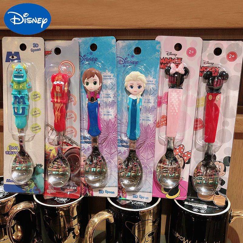 Bộ Muỗng Nĩa Bằng Thép Không Gỉ 304 Thiết Kế Nhân Vật Hoạt Hình Disney 3D Cho Bé