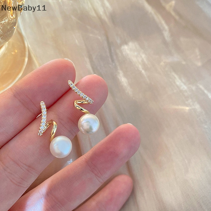 1 Đôi Bông Tai Ngọc Trai Đính Kim Cương Giả Lấp Lánh Phong Cách Hàn Quốc Thời Trang Cho Nữ