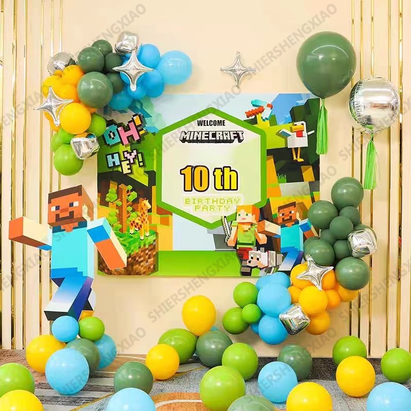 Set 77 Bong Bóng Màng Nhôm Chủ Đề Minecraft Trang Trí Tiệc Sinh Nhật Cho Bé Trai