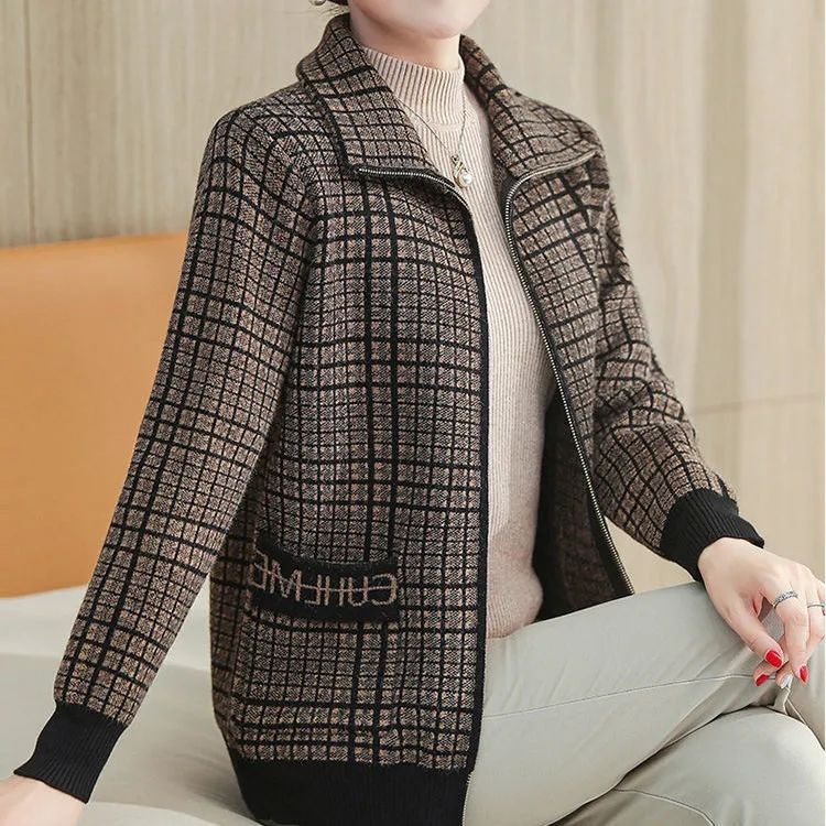 Áo Khoác cardigan Dệt Kim Dáng Ngắn Thời Trang Thu Đông Cho Phụ Nữ Trung Niên