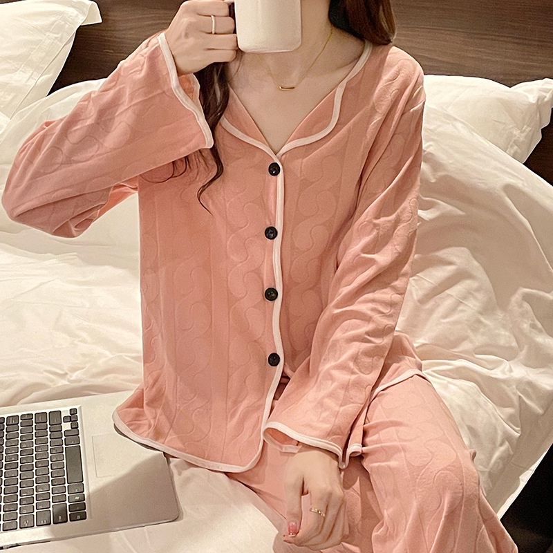 Bộ Đồ Ngủ Tay Dài Dáng Rộng Phong Cách Hàn Quốc Dễ Thương Thời Trang Mùa Thu Cho Nữ