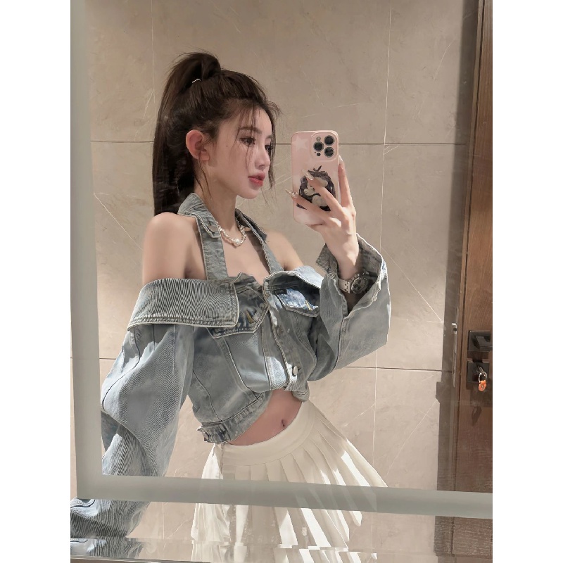 Áo Khoác Denim Phong Cách Đường Phố Mỹ Thời Trang Xuân Hè 2023 Mới Cho Nữ