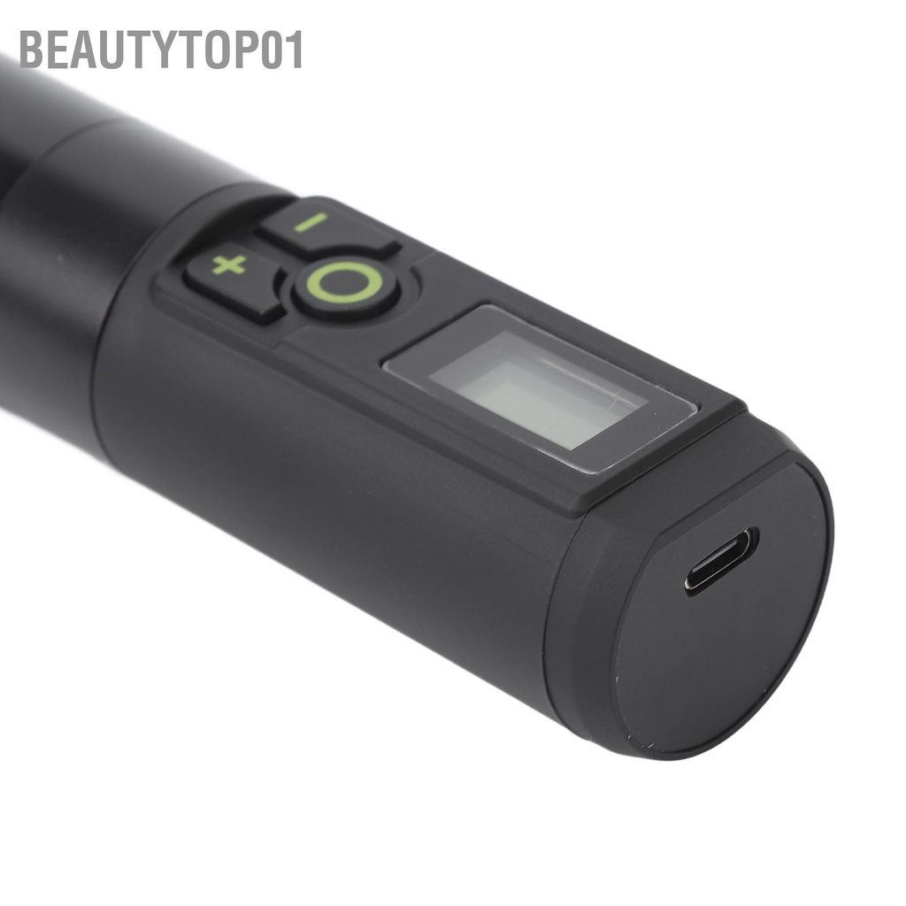 BeautyTop01 Bút quay không dây Chức năng hẹn giờ Hộp mực 2000mAh Máy xăm pin có màn hình hiển thị màu đen