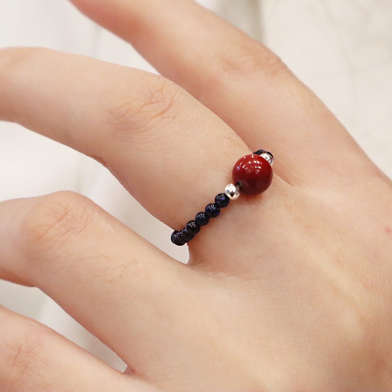 Nhẫn Đeo Tay Bằng Đá Obsidian Tự Nhiên Thời Trang Đơn Giản