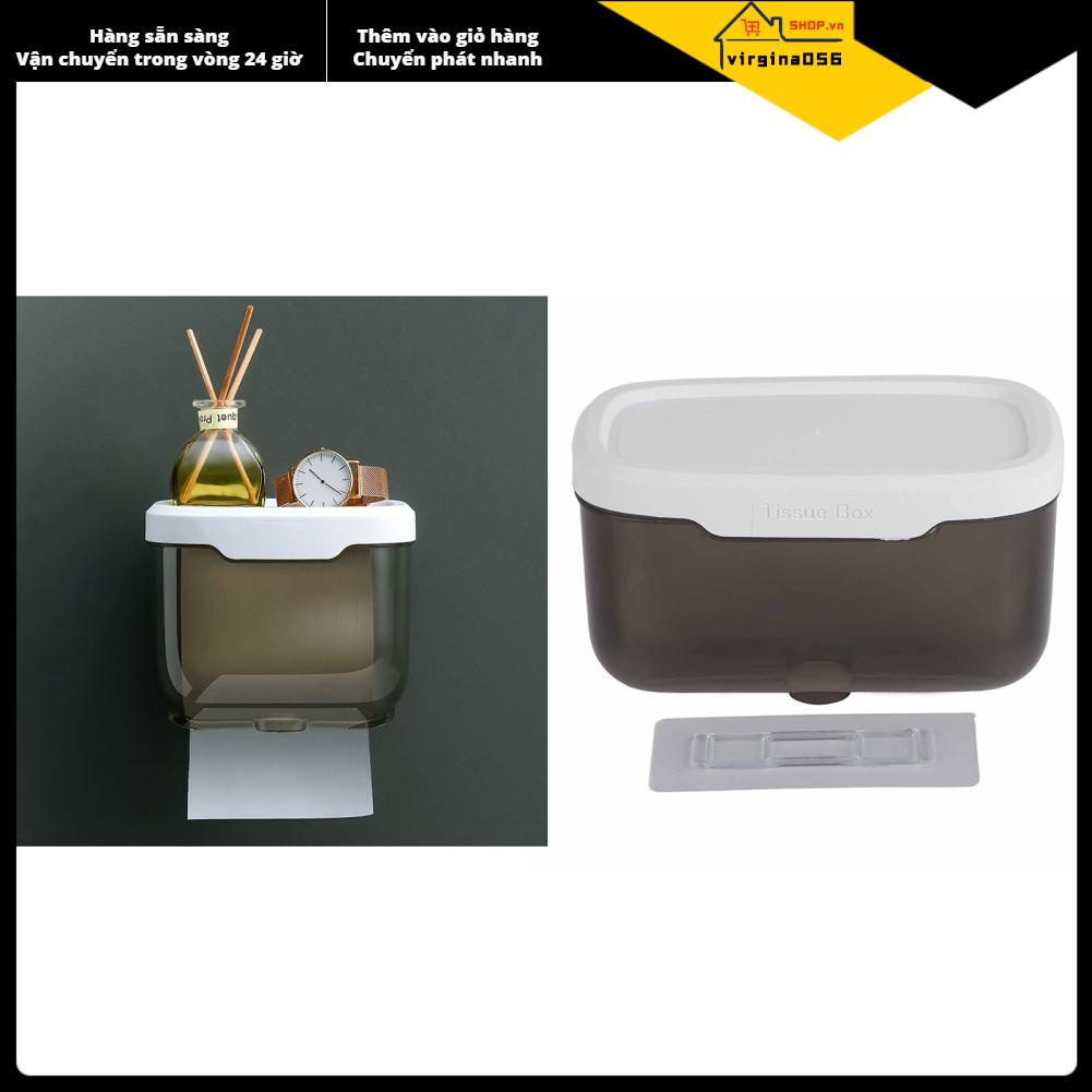 Virgina056 Hộp khăn giấy treo tường đựng màu đen trong suốt bằng nhựa bền không thấm nước cho phòng tắm