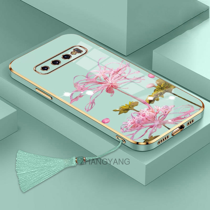 ốp lưng Samsung S10 Plus S10 Ốp Điện Thoại Silicon TPU Mềm Mạ Điện Họa Tiết Hoa Có Dây Đeo Tua Rua C