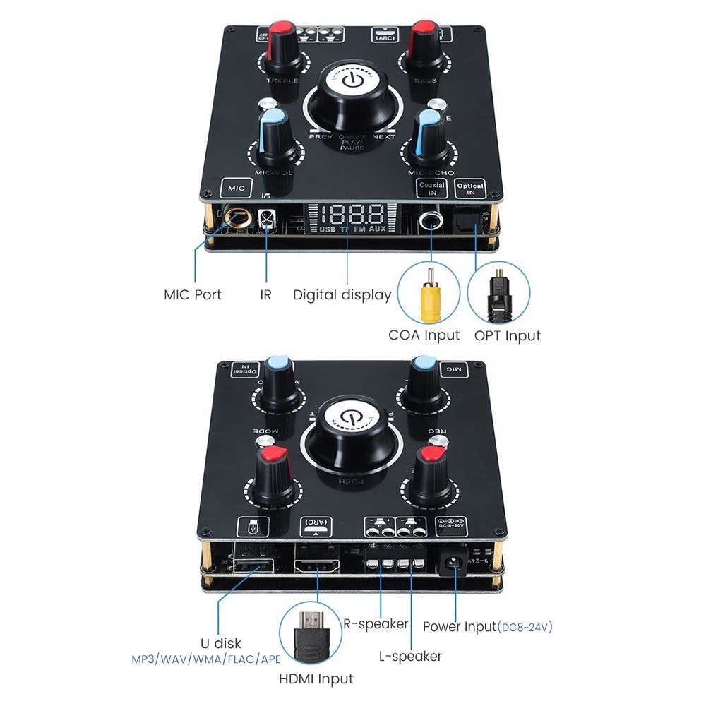 Bộ Khuếch Đại Tín Hiệu Âm Thanh Bluetooth 120W HIFI DAC HDMI ARC USB Chuyên Dụng