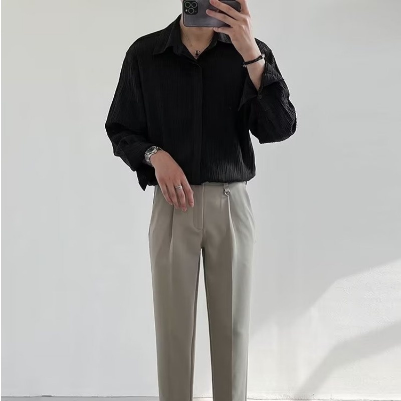 Áo Sơ Mi Dài Tay Họa Tiết Kẻ Sọc Màu Sắc Đơn Giản Phong Cách Hàn Quốc Cho Nam