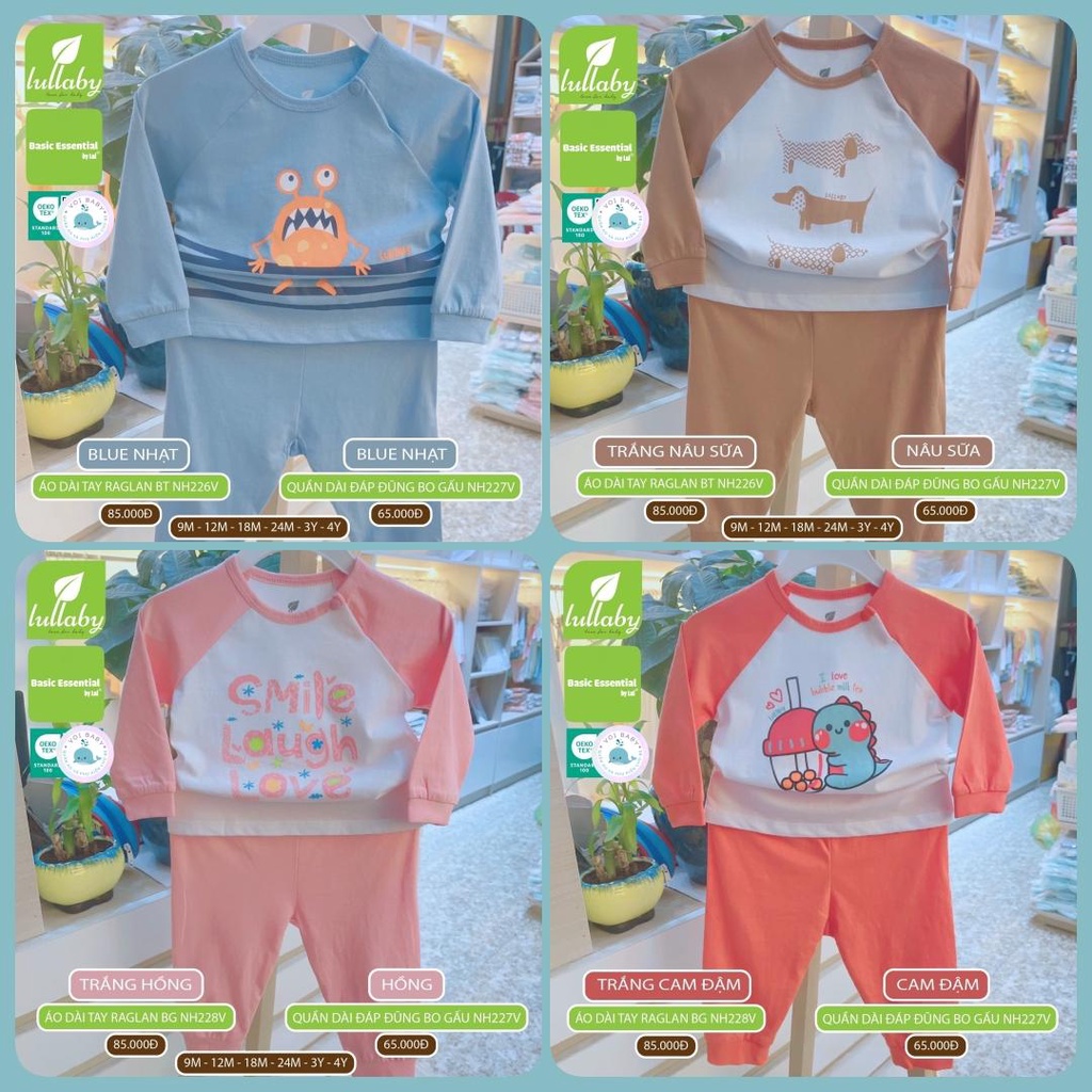 Bộ quần áo dài tay bé gái chất cotton mỏng Lullaby NH228V