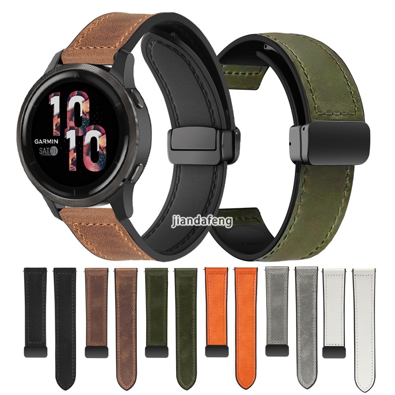 Dây Đeo Bằng Da Có Khóa Nam Châm Cho Đồng Hồ Thông Minh garmin venu 3 2 plus