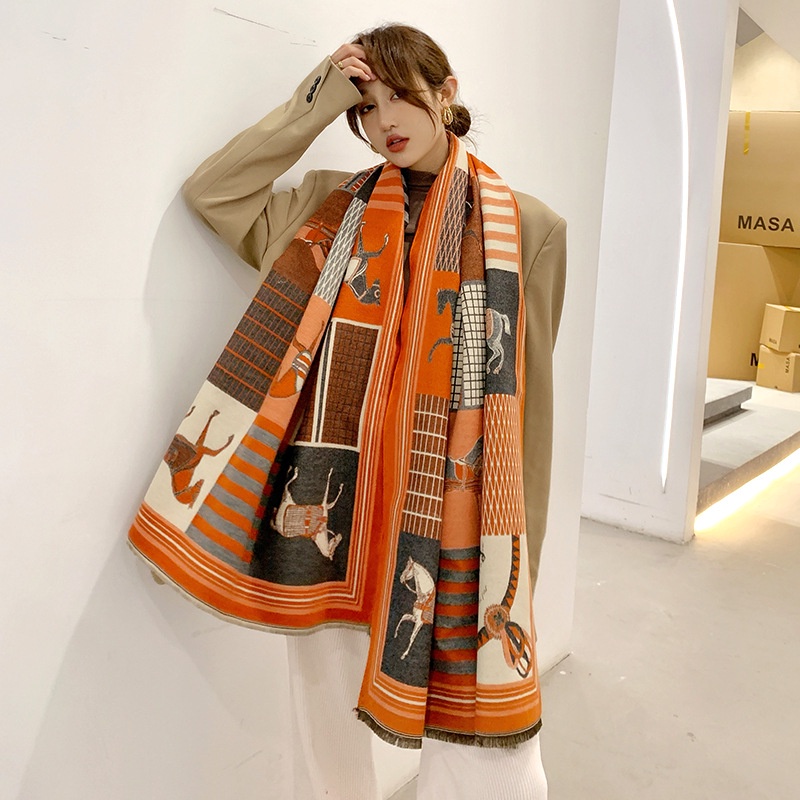 Khăn Choàng Cổ Dài Hai Mặt Vải Cashmere Ấm Áp Màu Sắc Đa Dạng