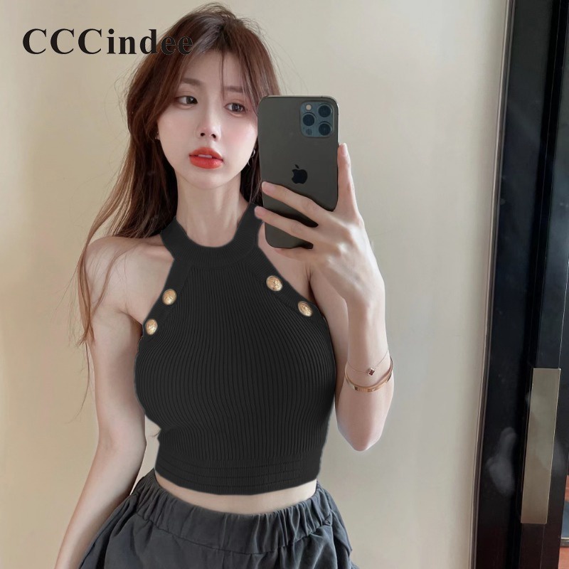 Áo Hai Dây Dệt Kim Dáng Ôm Màu Trơn Thời Trang Mới 2023 Dành Cho Bạn Nữ