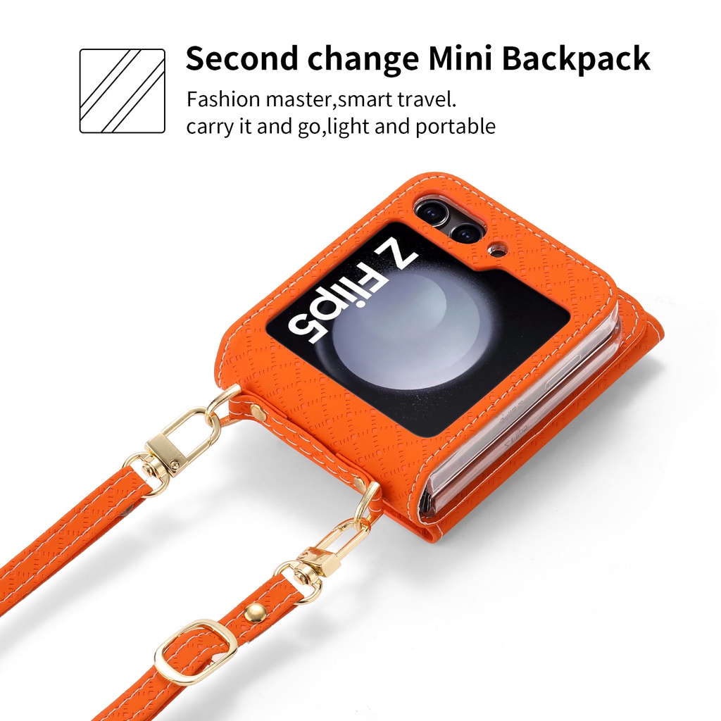 Bao Da Điện Thoại Nắp Gập Chống Sốc Có Ngăn Đựng Thẻ Và Dây Đeo Chéo Dành Cho Samsung Galaxy Z Flip 3 4 5 5G Flip4 Flip5 Flip3