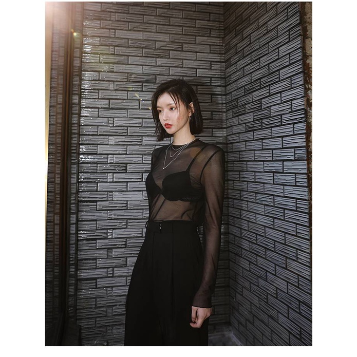 Áo lưới ren mỏng tay dài cổ tròn thời trang cho nữ MS621